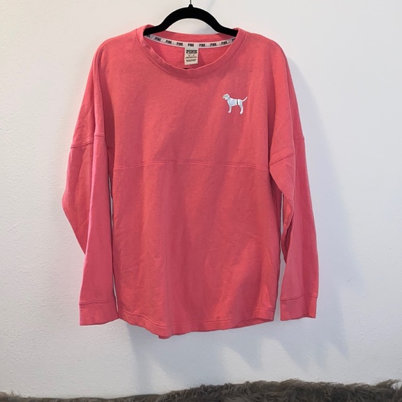 PINK Victoria's Secret Tops - LE VS PINK Metallic Logo Long Sleeve Pullover